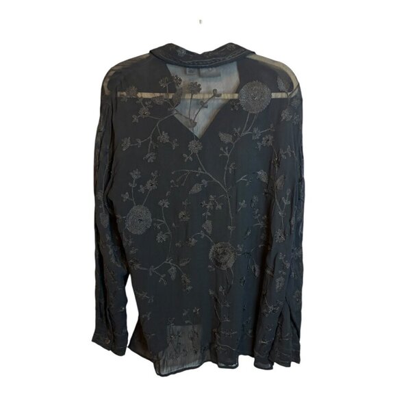 Chico's Blouse Women's Size XL Vintage Floral Beaded Sheer Chico's 3 Black - Picture 2 of 3